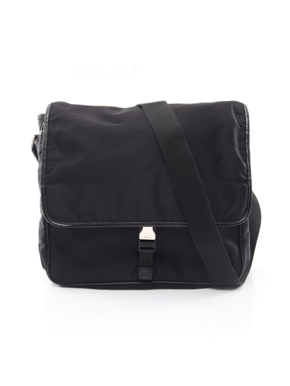 Prada Shoulder Bag to Line Guru Logo Black Nylon Saffiano Leather to